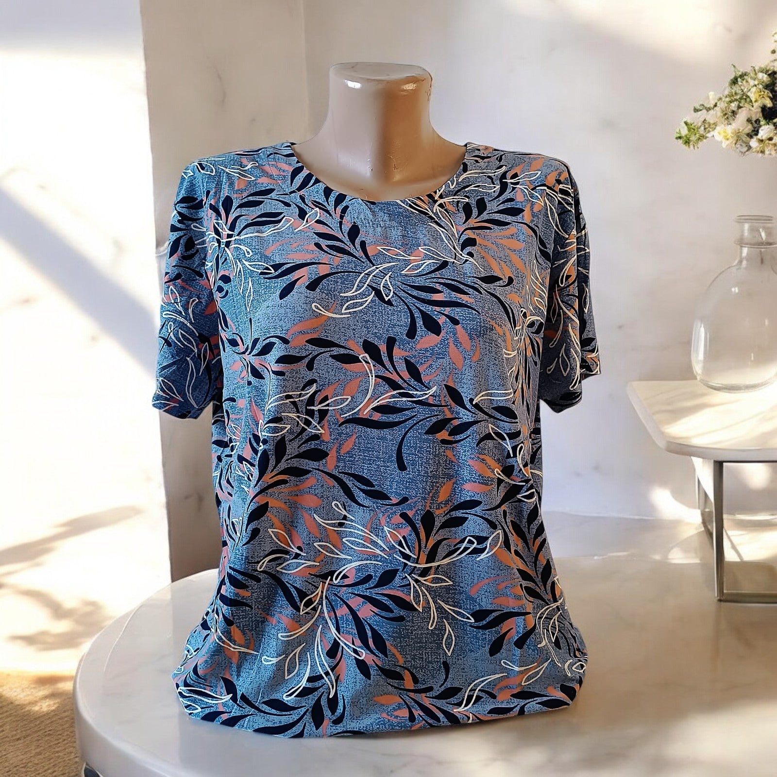 Bluze cu imprimeu si rotunde la gat XL-5XL