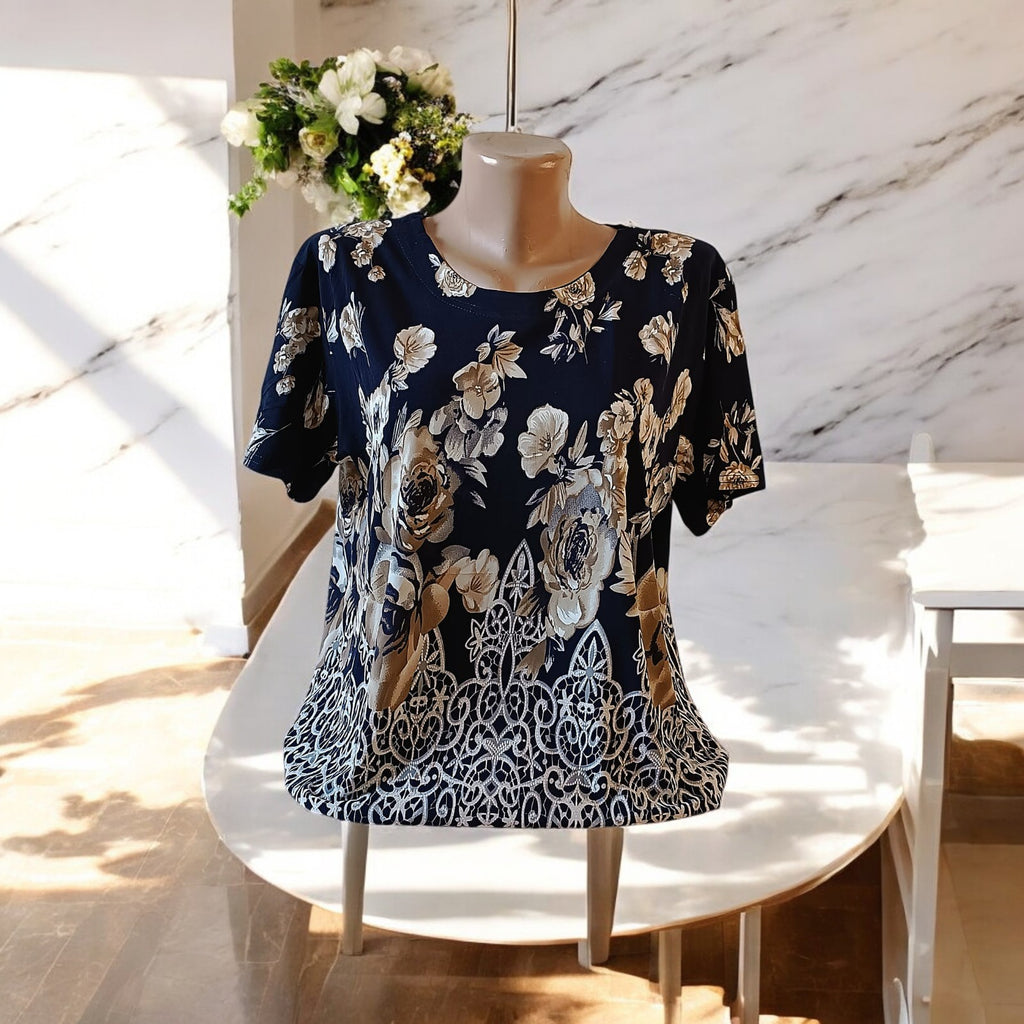 Bluze cu imprimeu si rotunde la gat XL-5XL