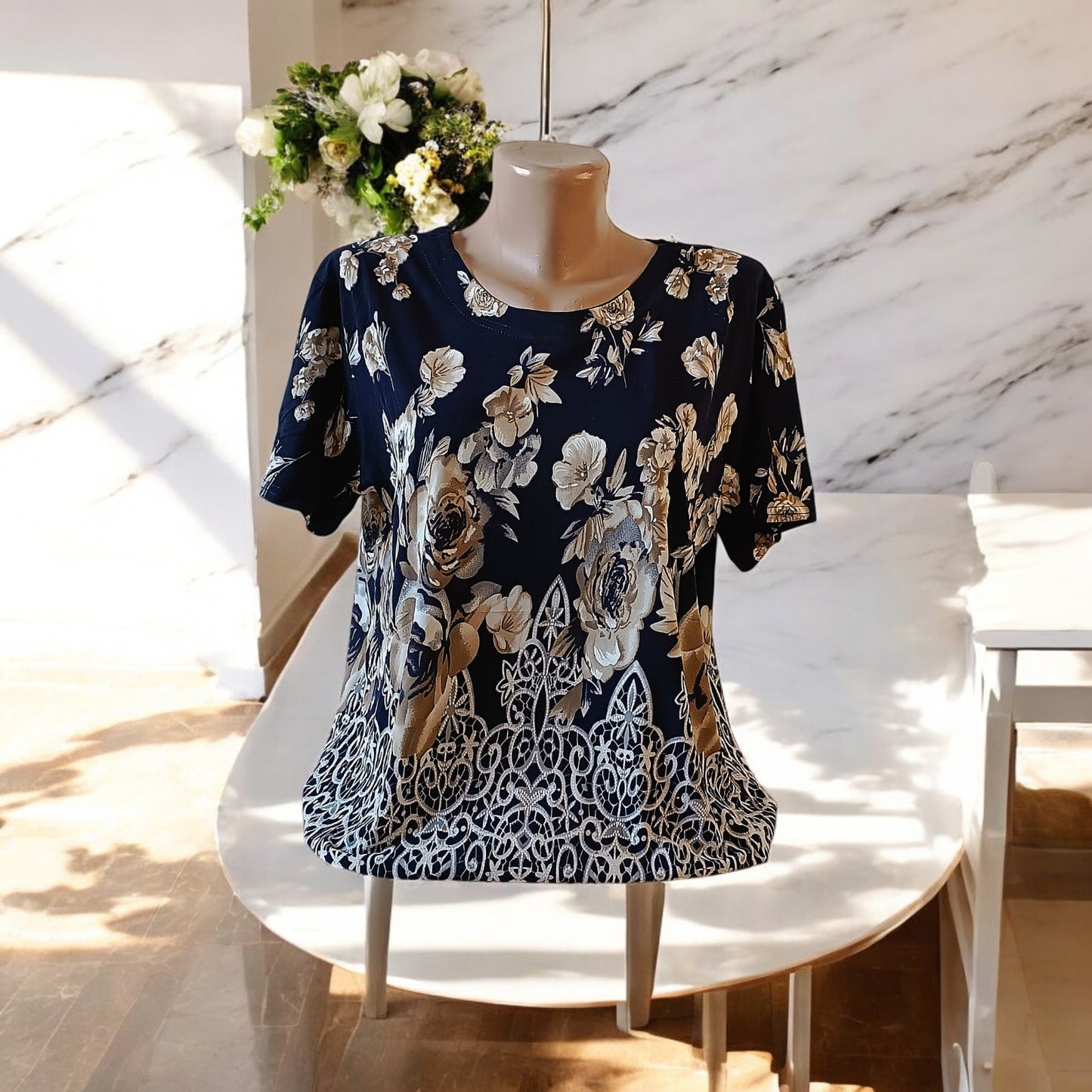 Bluze cu imprimeu si rotunde la gat XL-5XL