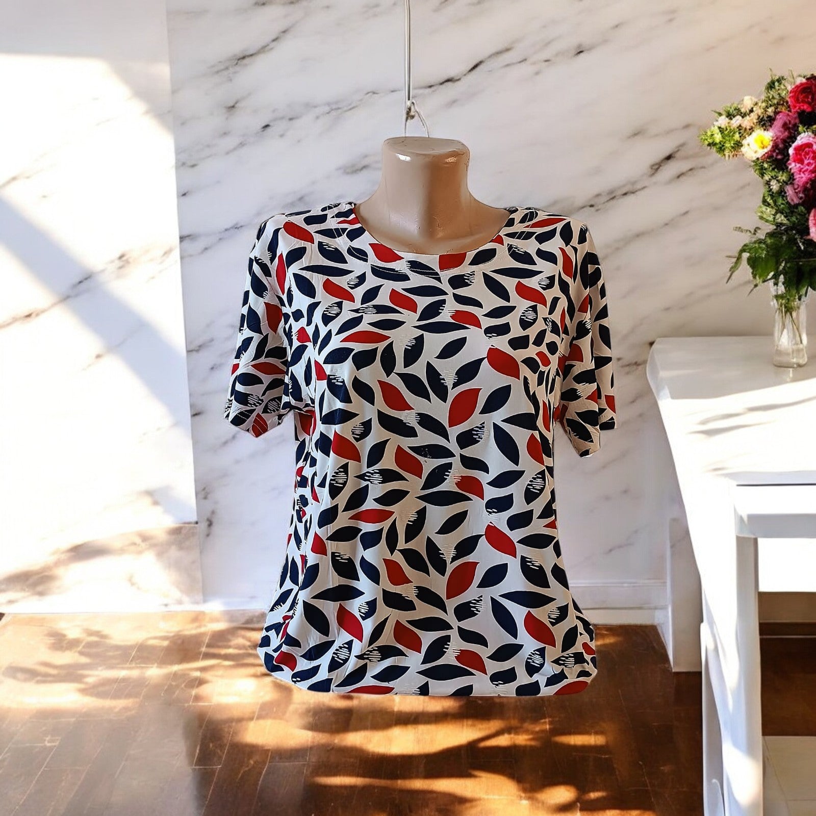 Bluze cu imprimeu si rotunde la gat XL-5XL