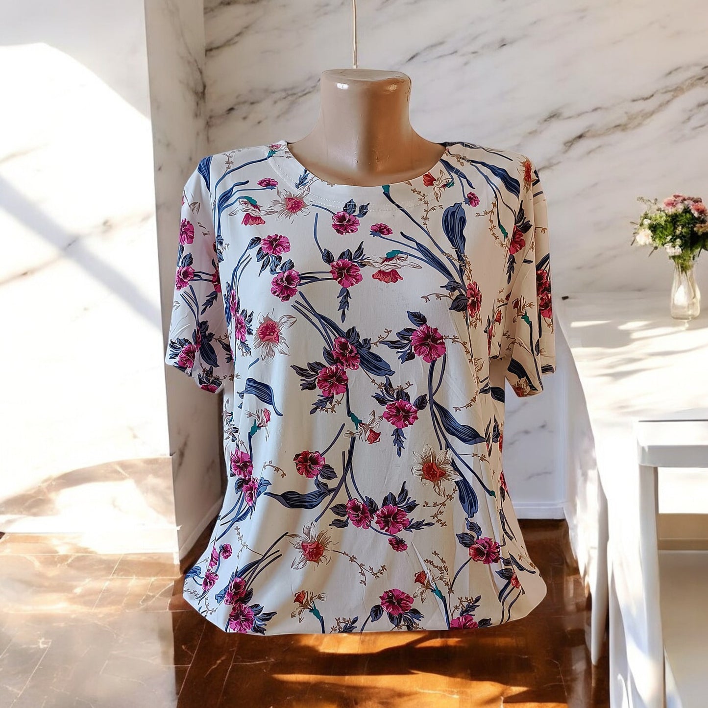 Bluze cu imprimeu si rotunde la gat XL-5XL