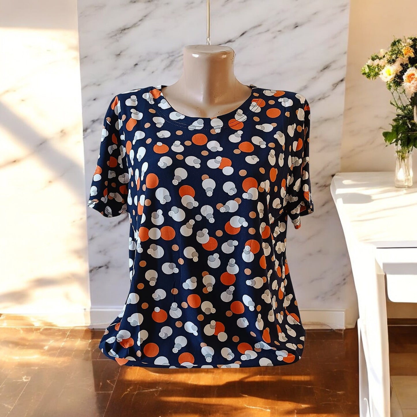 Bluze cu imprimeu si rotunde la gat XL-5XL