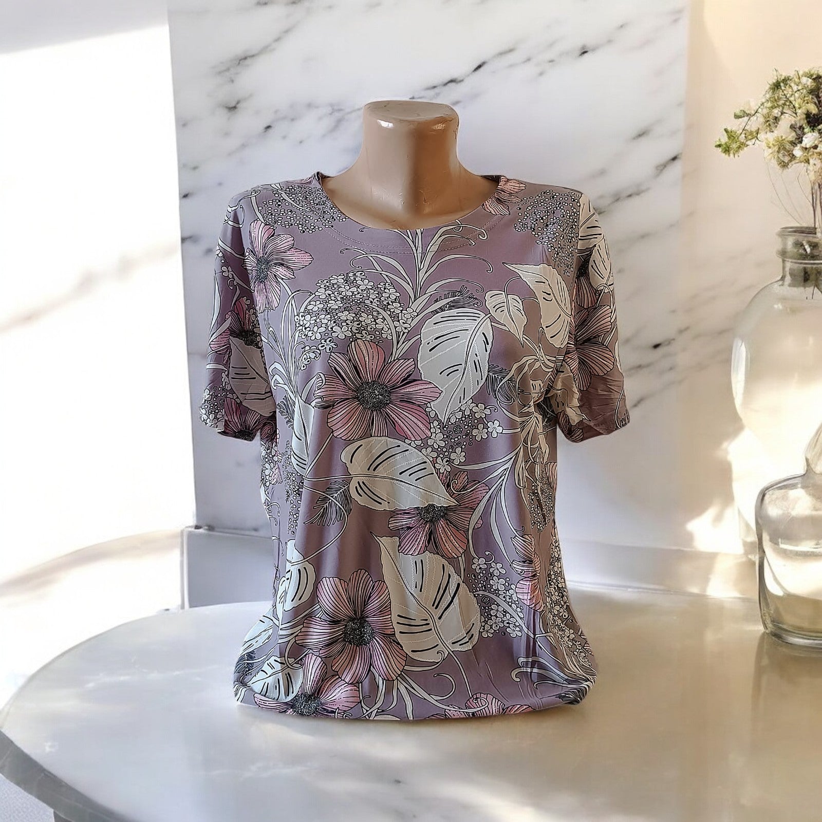 Bluze cu imprimeu si rotunde la gat XL-5XL