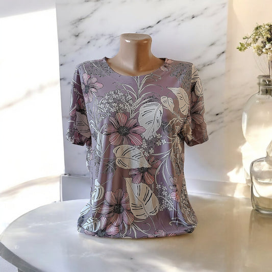 Bluze cu imprimeu si rotunde la gat XL-5XL