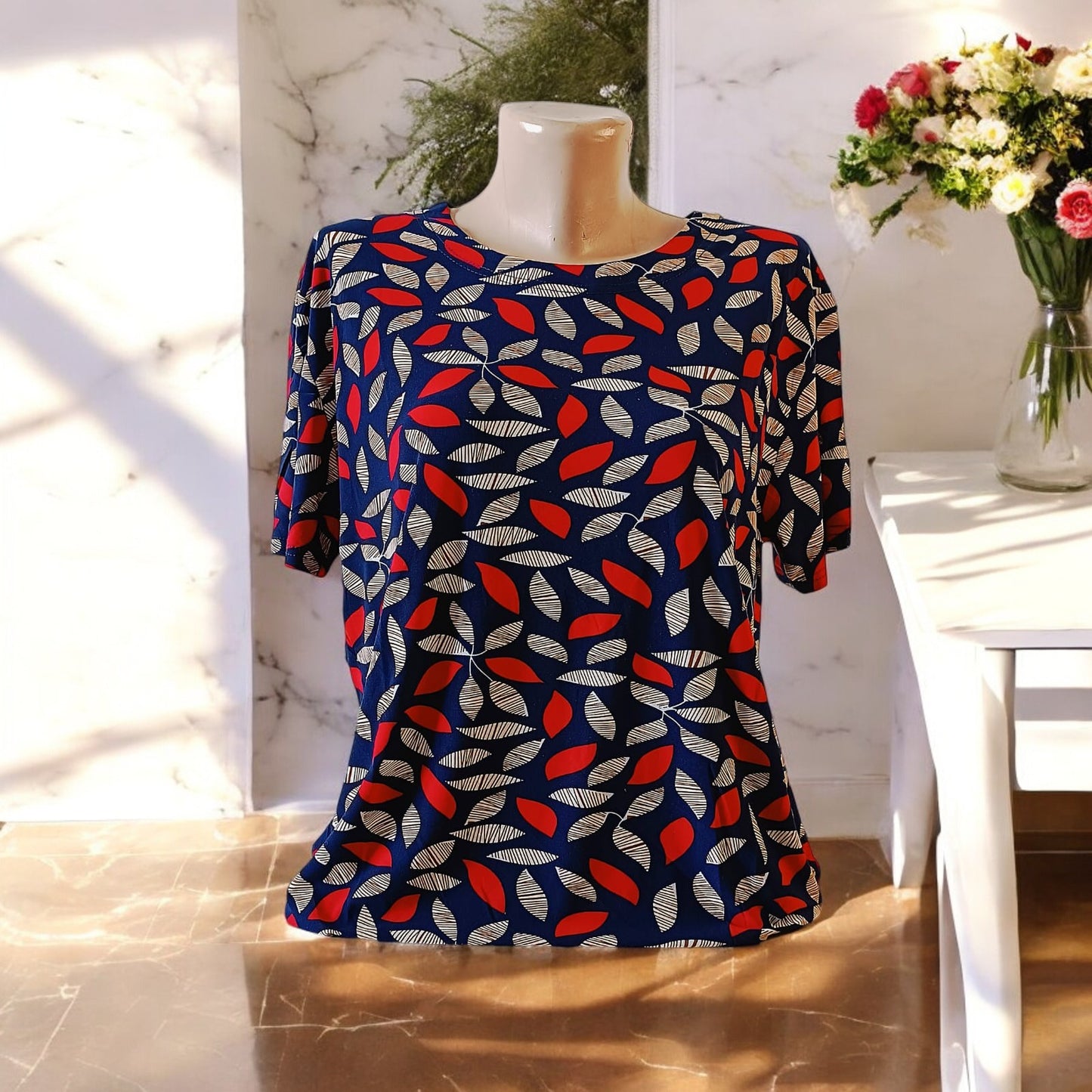Bluze cu imprimeu si rotunde la gat XL-5XL