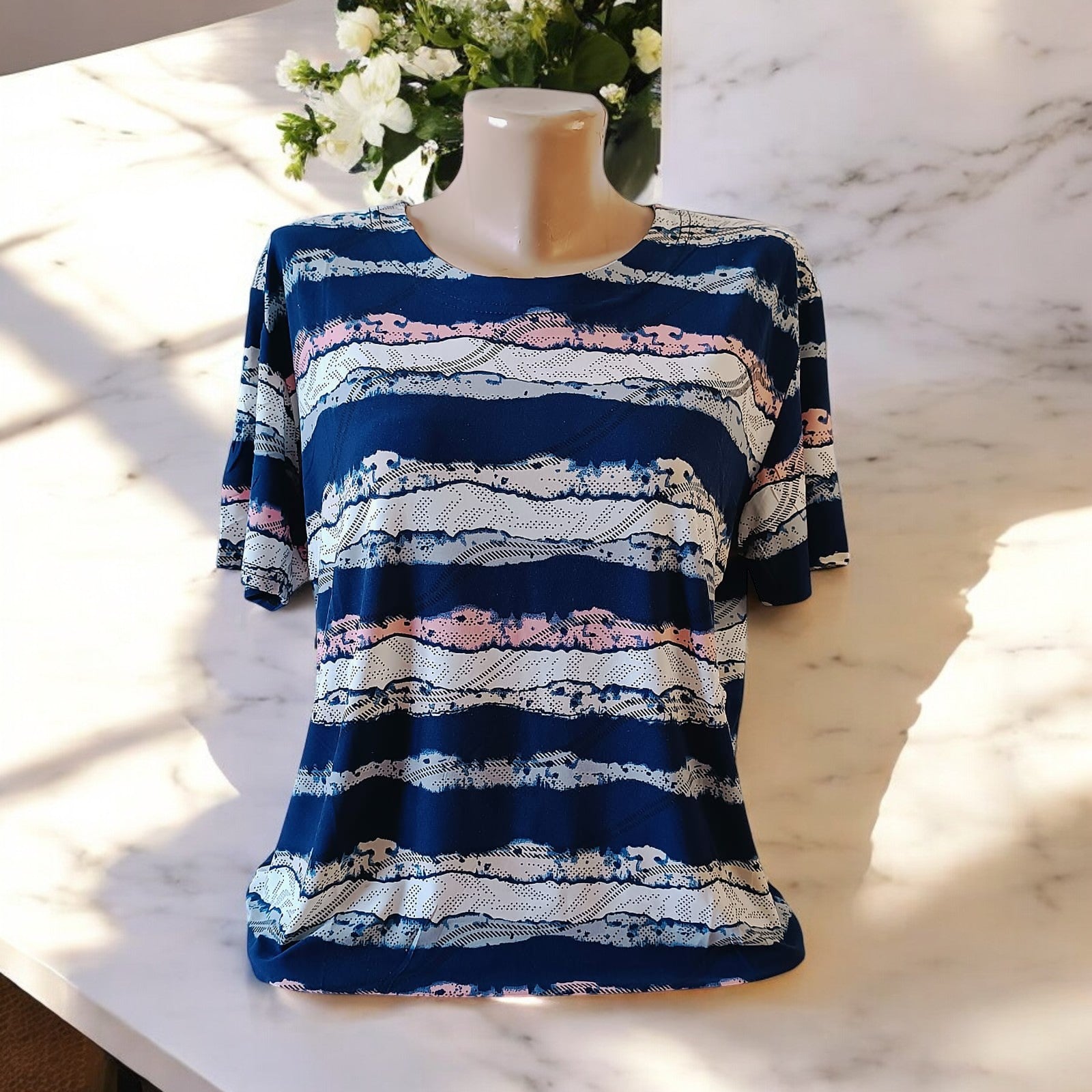 Bluze cu imprimeu si rotunde la gat XL-5XL