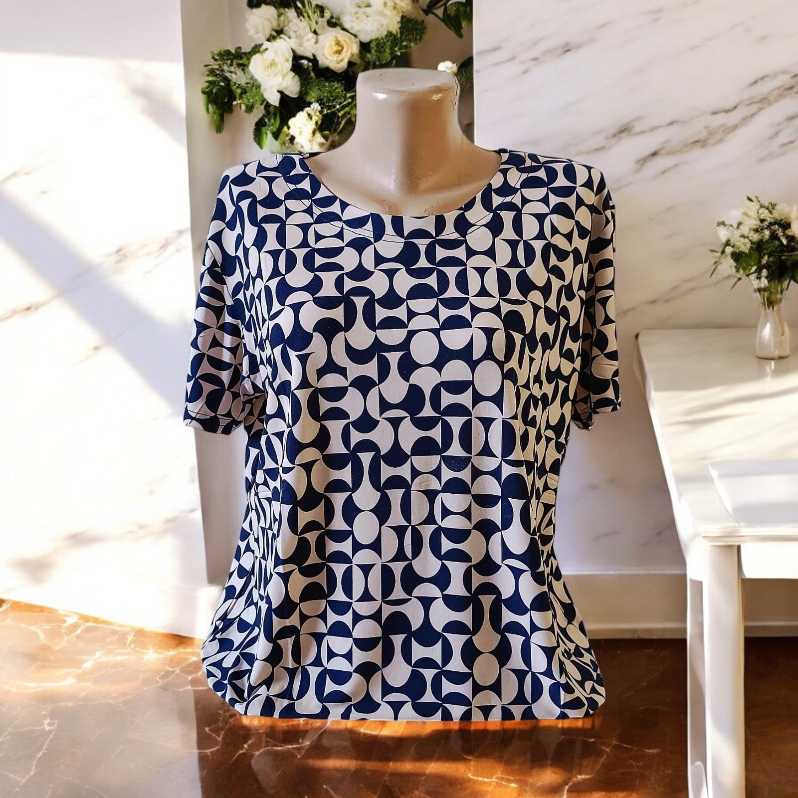 Bluze cu imprimeu si rotunde la gat XL-5XL
