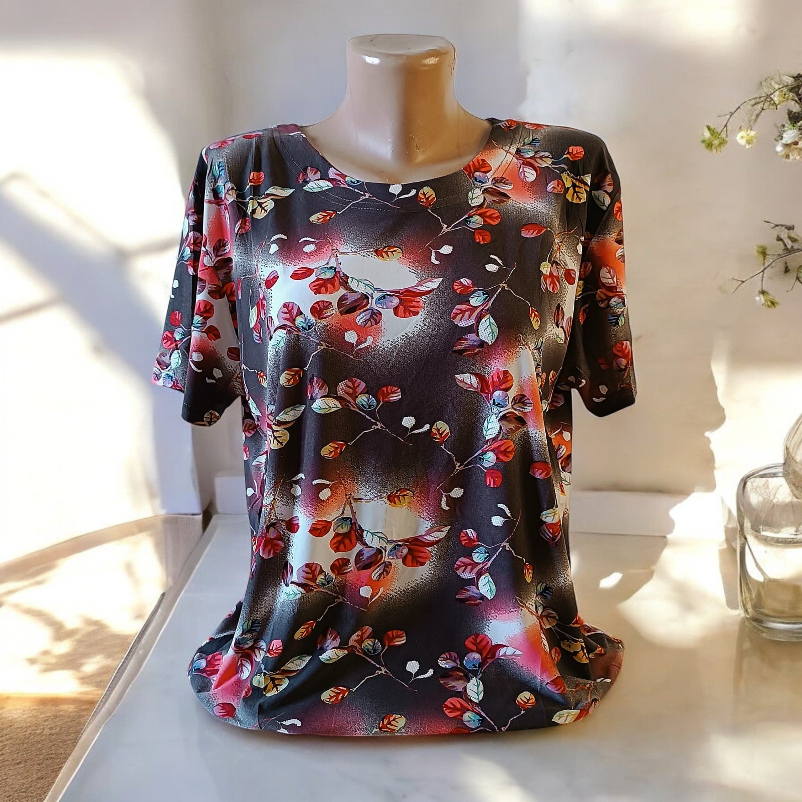 Bluze cu imprimeu si rotunde la gat XL-5XL