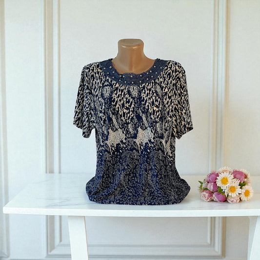 Bluze maneca scurta cu dantela si imprimeu deosebit 3XL-5XL