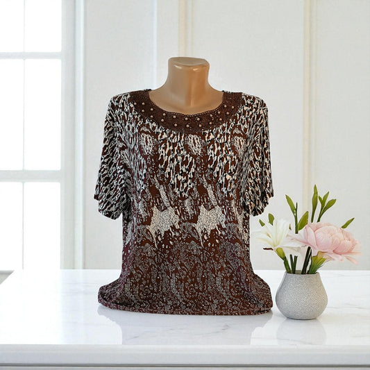 Bluze maneca scurta cu dantela si imprimeu deosebit 3XL-5XL