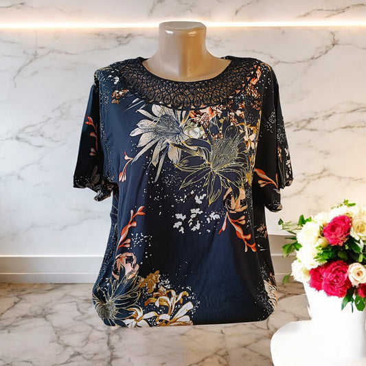 Bluza imprimeu Floral XL-5XL maneca scurta