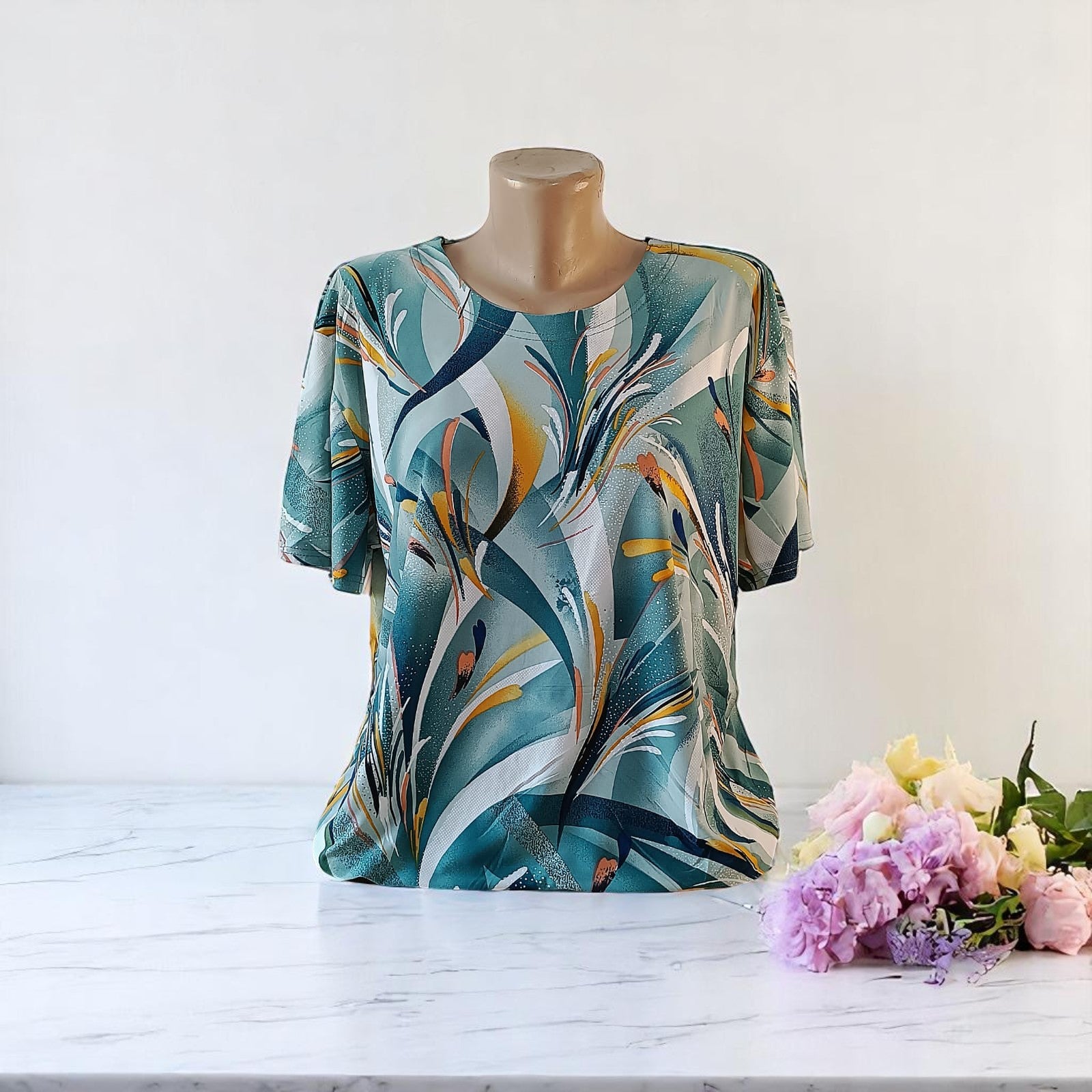 Bluza imprimeu Floral XL-5XL maneca scurta