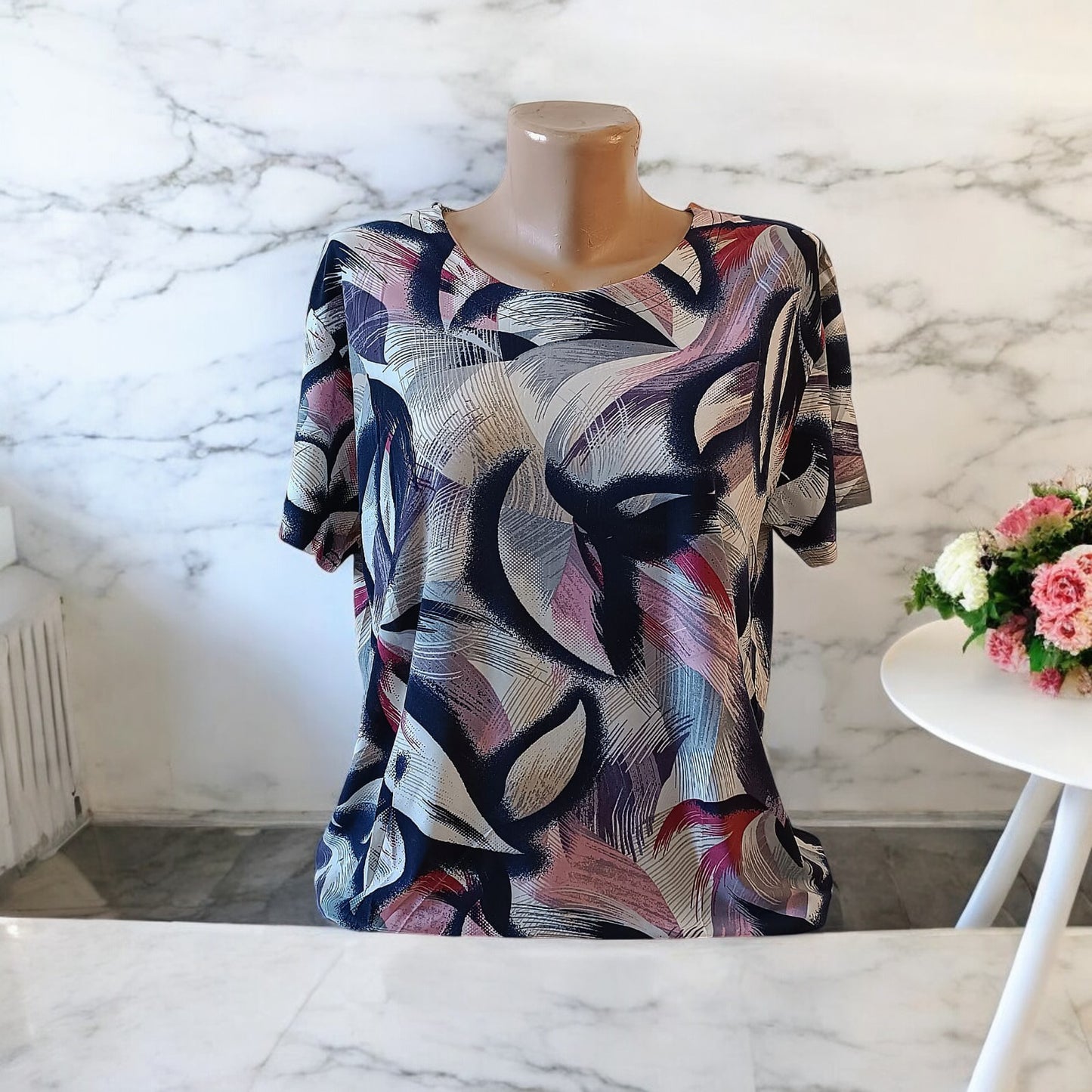 Bluza imprimeu Floral XL-5XL maneca scurta