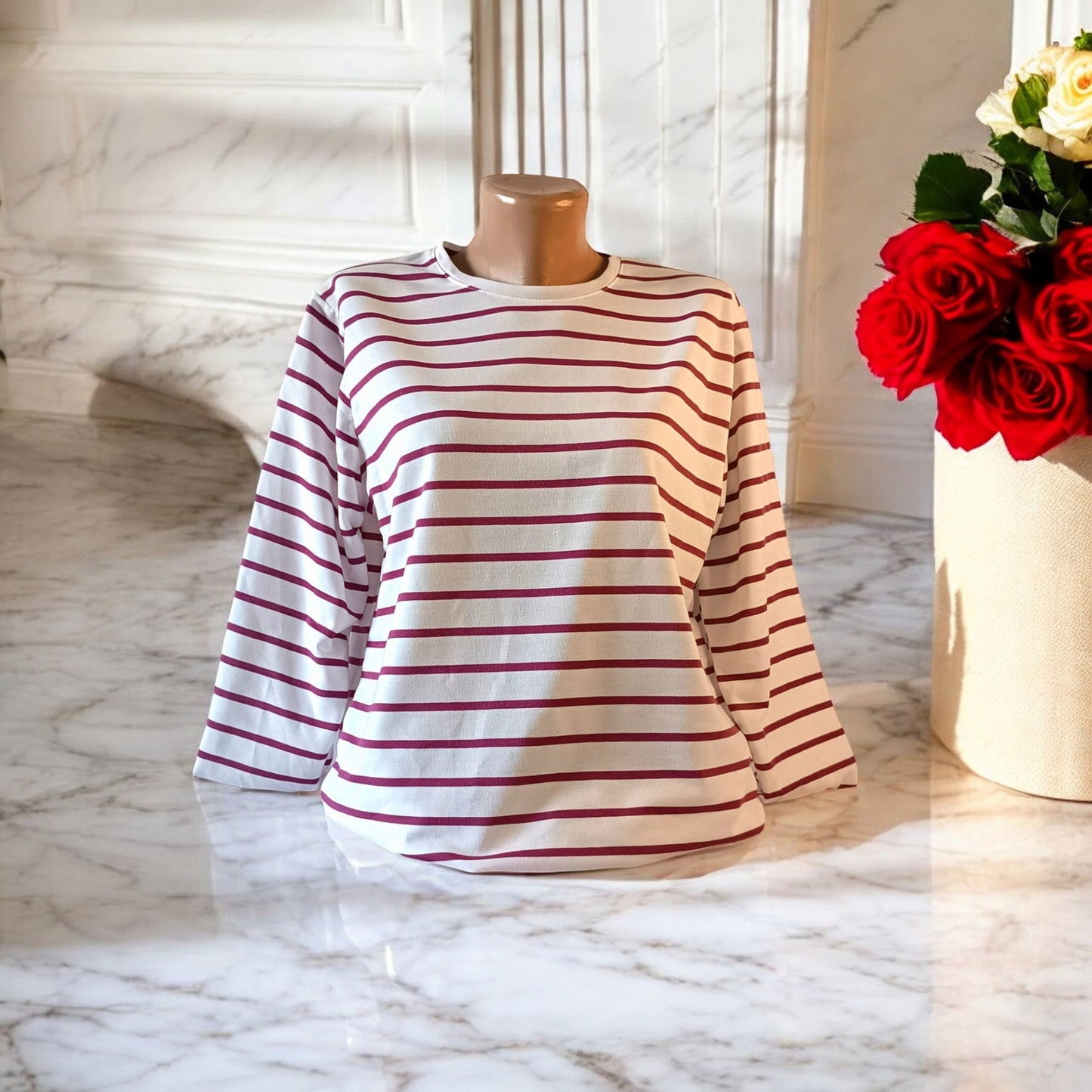 Bluza fashion cu guler rotund si dungi - AMG SHOP -  - 