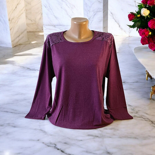 Bluza maneca lunga imprimeu simplu cu dantela la meneci - AMG SHOP -  - 