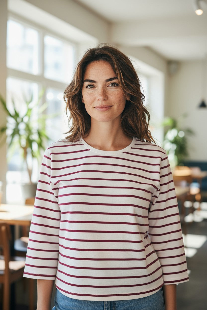 Bluza fashion cu guler rotund si dungi