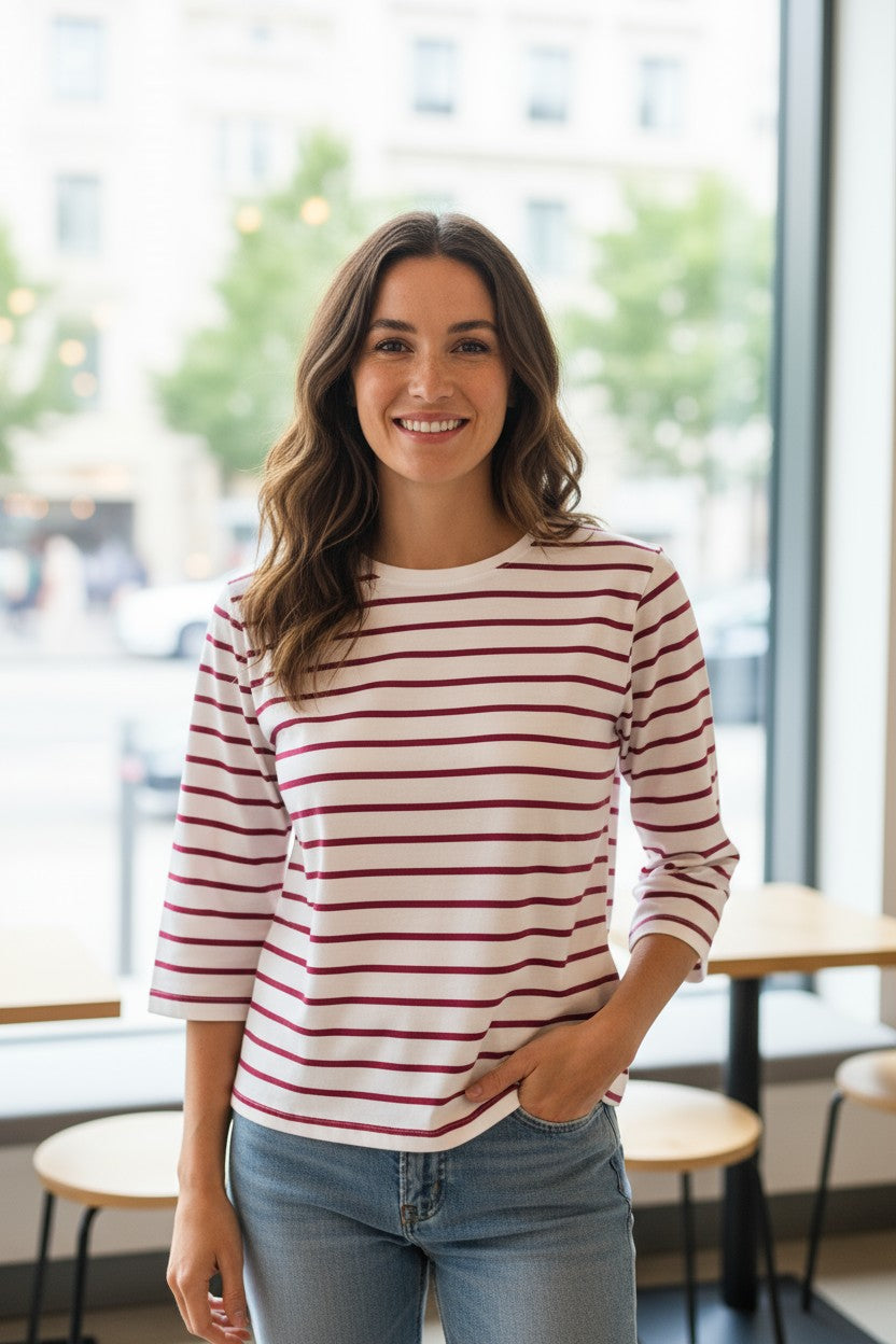 Bluza fashion cu guler rotund si dungi