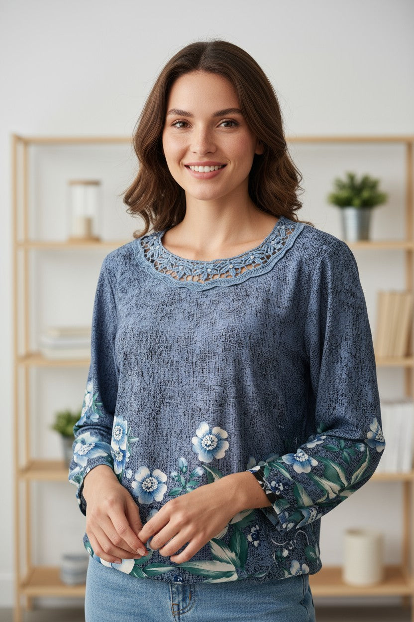 Bluze cu imprimeu si elastic in compozitie 3XL-5XL