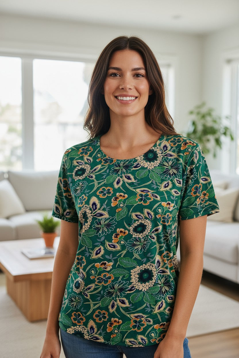 Bluza imprimeu Floral XL-5XL maneca scurta