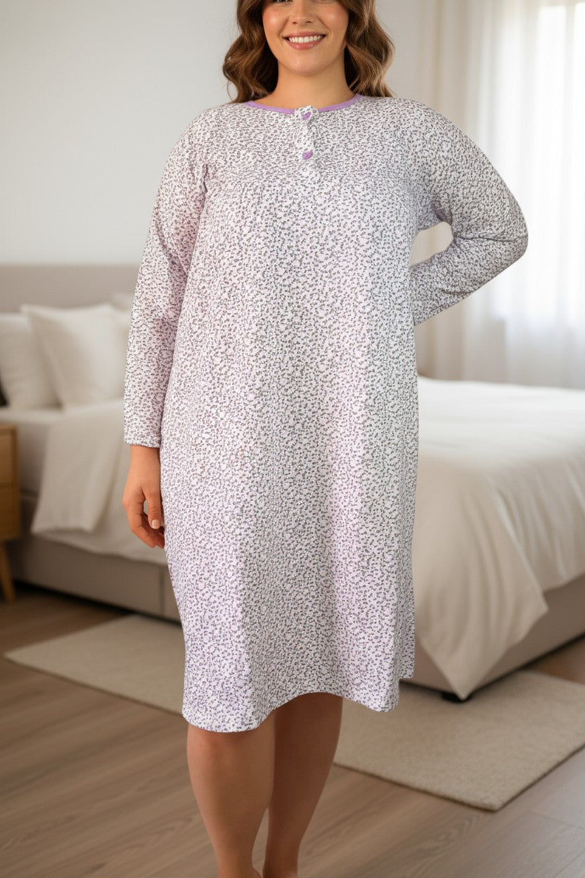 Pijama tip camasa de noapte dama bumbac marime mare XL-2XL