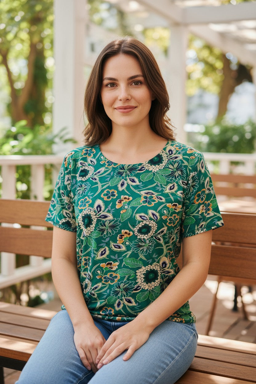 Bluza imprimeu Floral XL-5XL maneca scurta