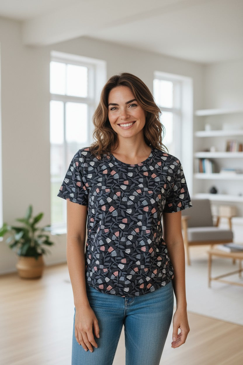 Bluza imprimeu Floral XL-5XL maneca scurta