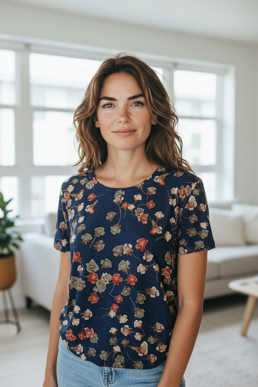 Bluza imprimeu Floral XL-5XL maneca scurta