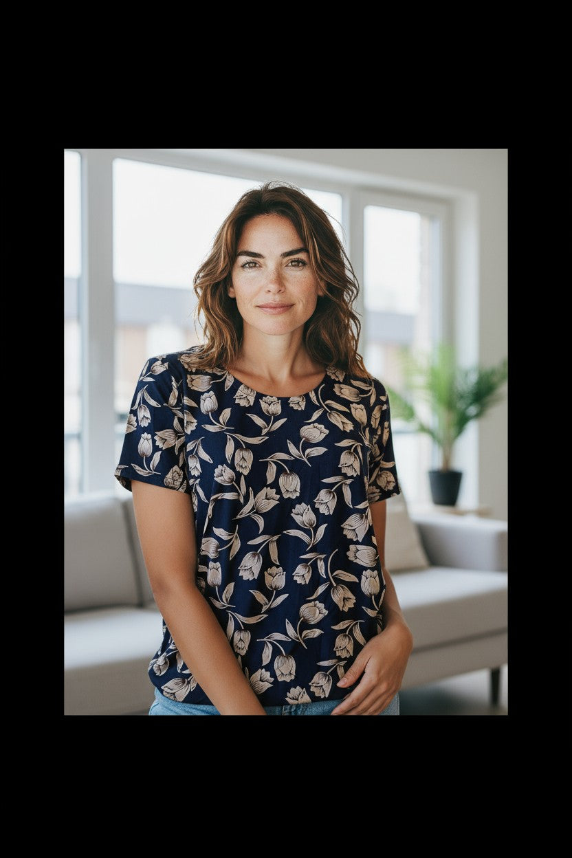 Bluza imprimeu Floral XL-5XL maneca scurta