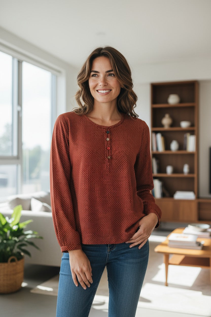 Bluza maneca lunga si nasturi la gat