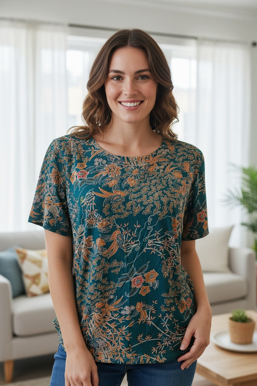 Bluza imprimeu Floral XL-5XL maneca scurta