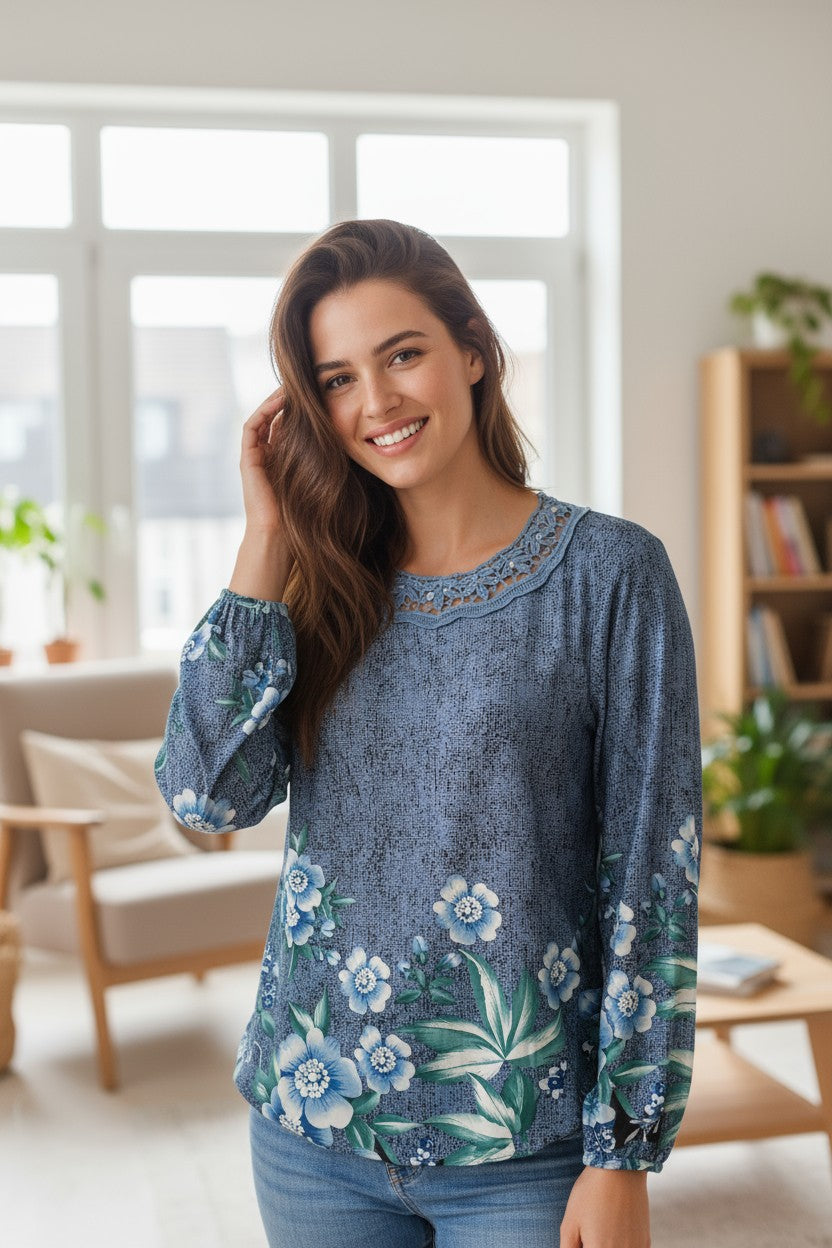 Bluze cu imprimeu si elastic in compozitie 3XL-5XL