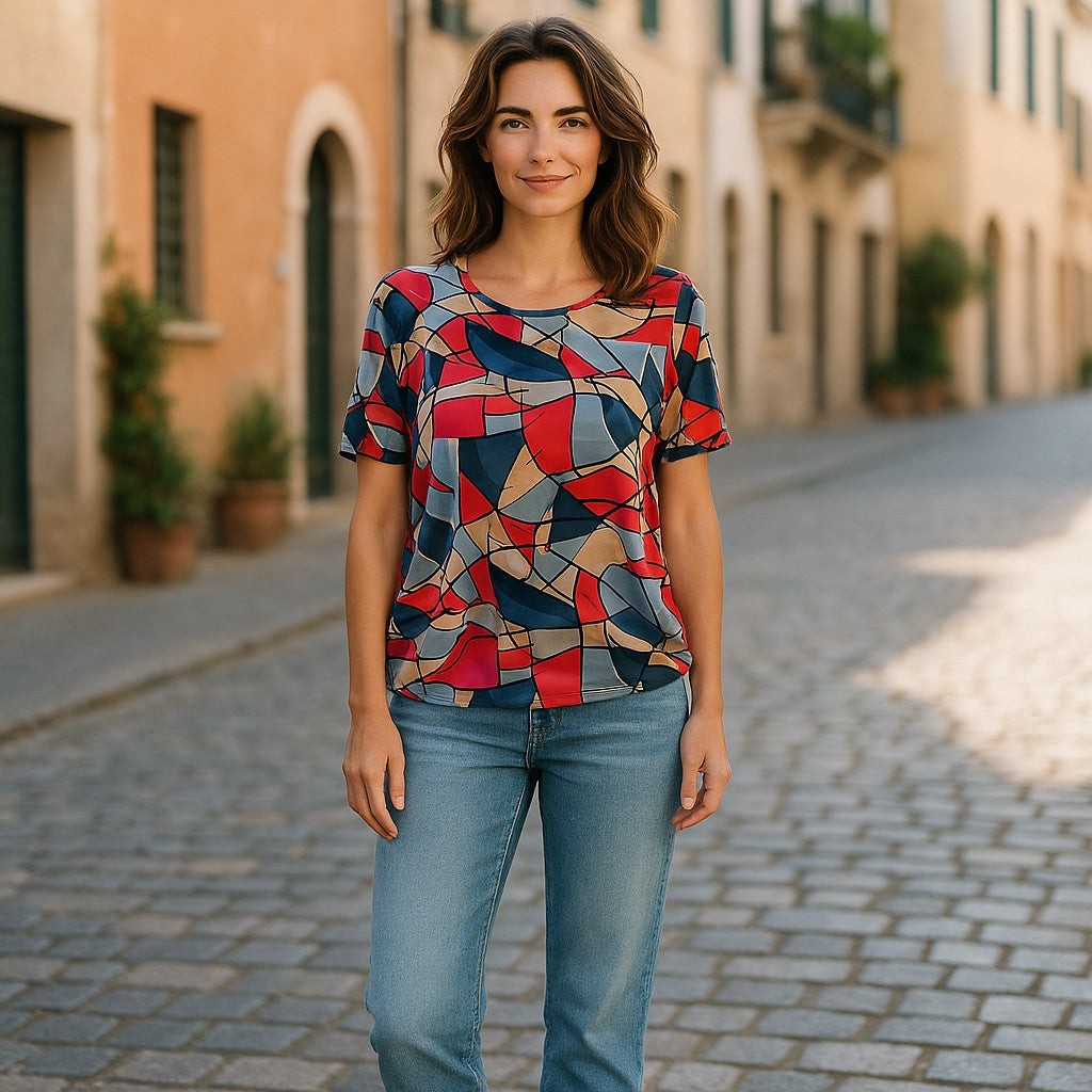 Bluze cu imprimeu si rotunde la gat XL-5XL