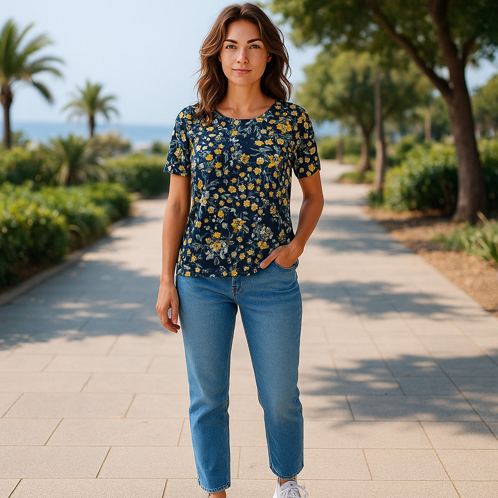 Bluze cu imprimeu si rotunde la gat XL-5XL