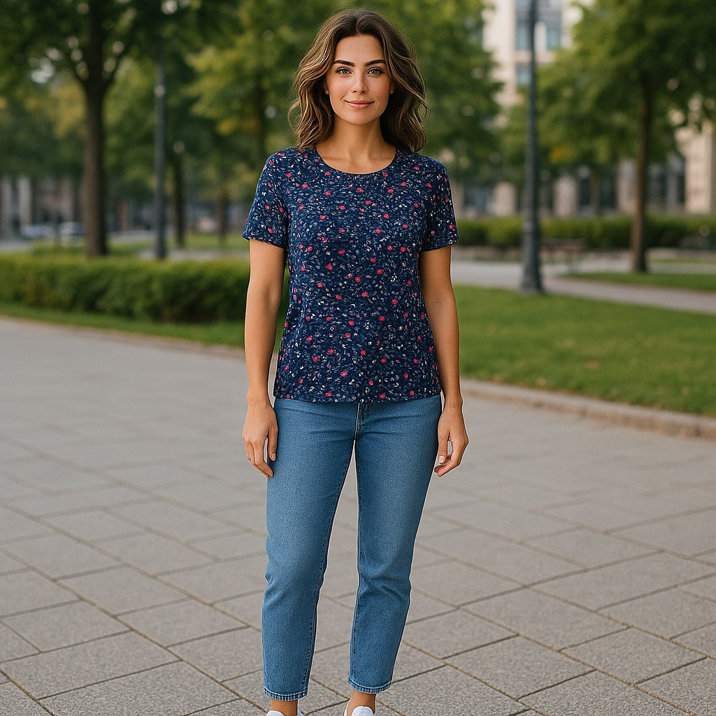 Bluze cu imprimeu si rotunde la gat XL-5XL