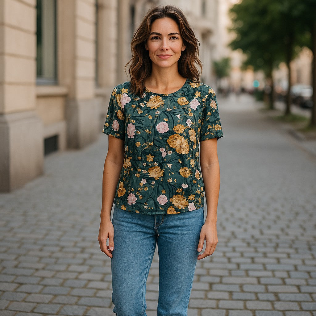 Bluze cu imprimeu si rotunde la gat XL-5XL