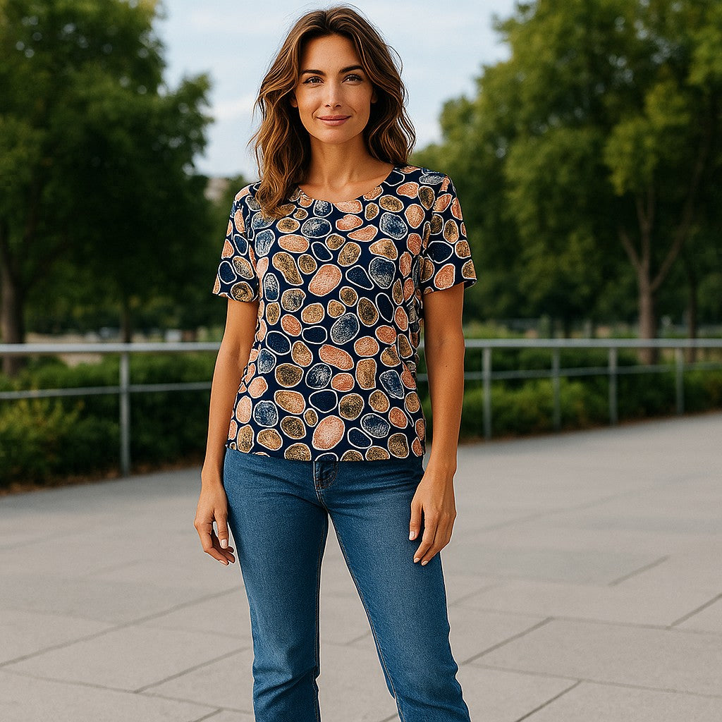 Bluze cu imprimeu si rotunde la gat XL-5XL