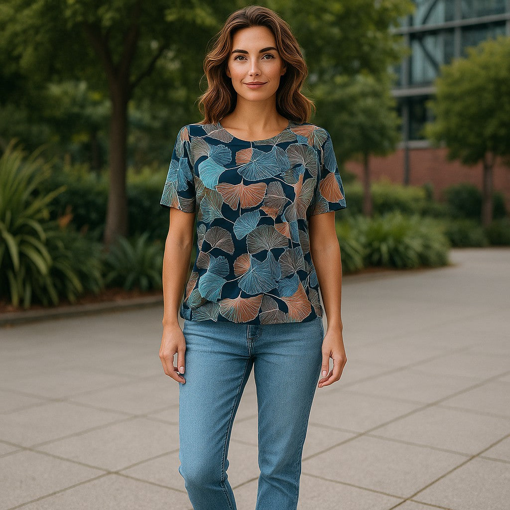 Bluze cu imprimeu si rotunde la gat XL-5XL