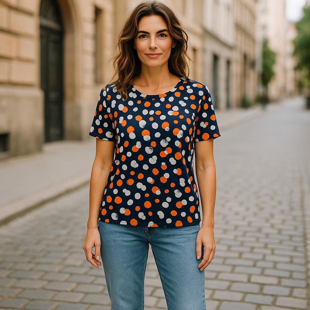 Bluze cu imprimeu si rotunde la gat XL-5XL