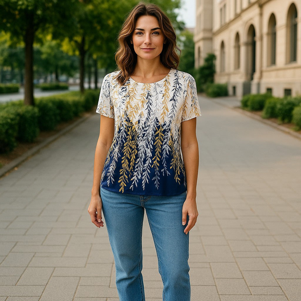 Bluze cu imprimeu si rotunde la gat XL-5XL