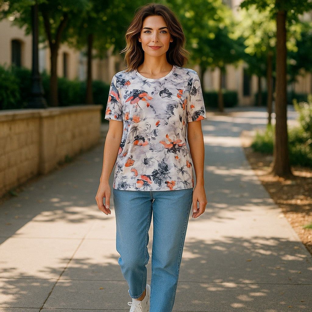 Bluze cu imprimeu si rotunde la gat XL-5XL