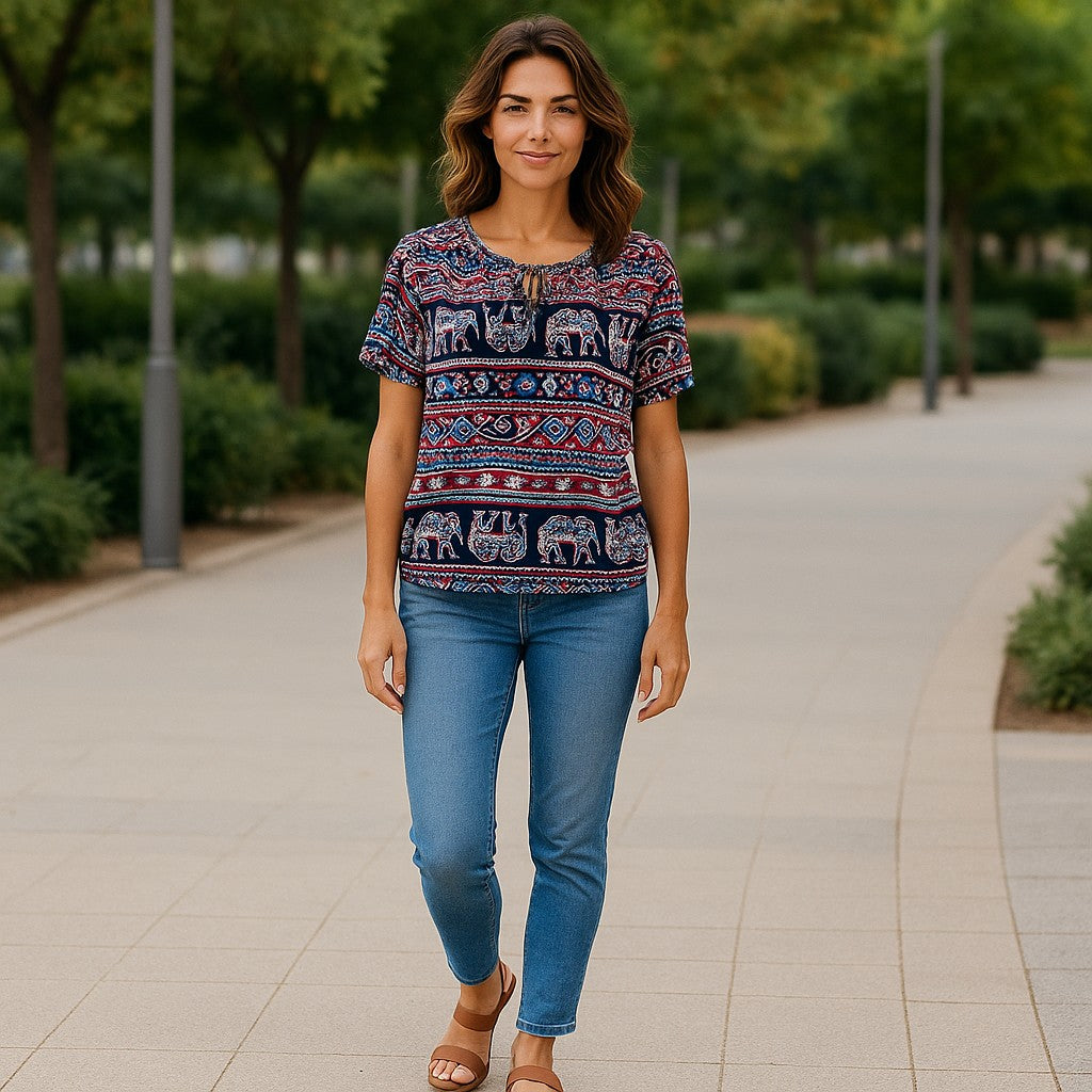 Bluza imprimeu Floral XL-5XL maneca scurta