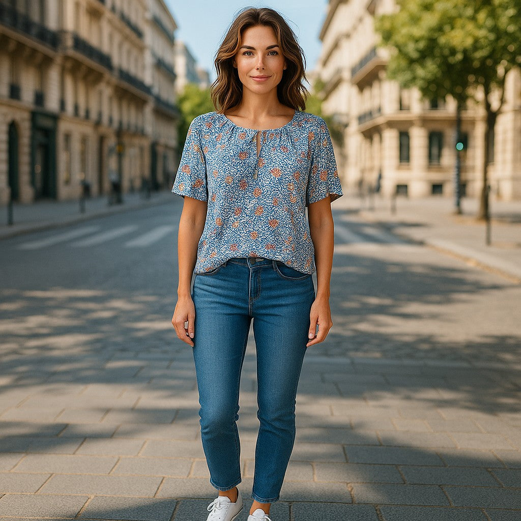 Bluza imprimeu Floral XL-5XL maneca scurta