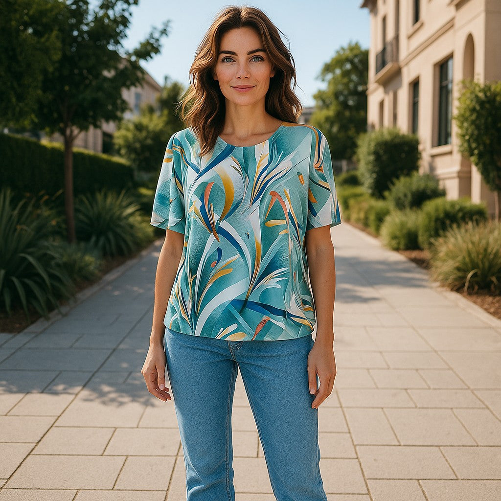 Bluza imprimeu Floral XL-5XL maneca scurta