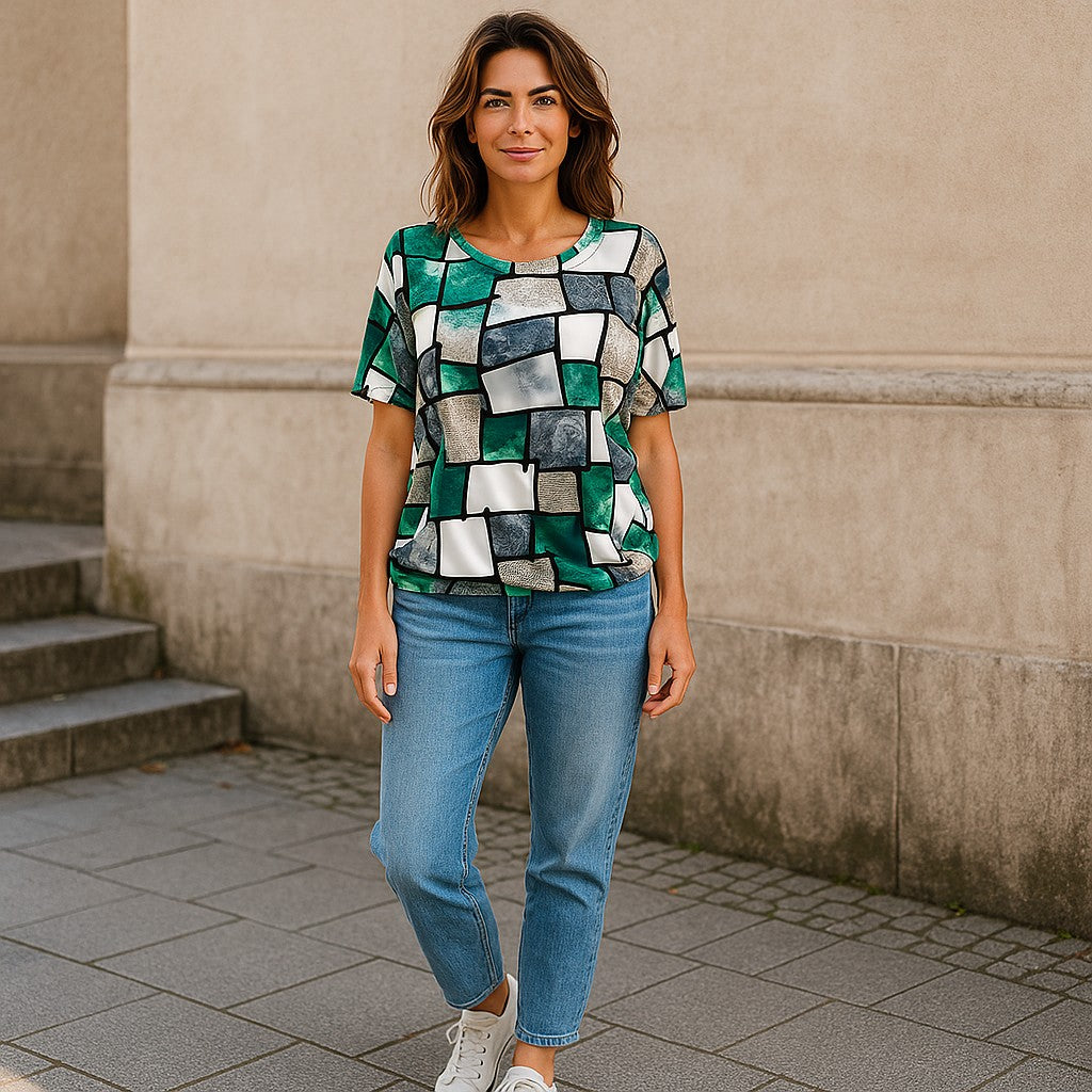 Bluza imprimeu Floral XL-5XL maneca scurta