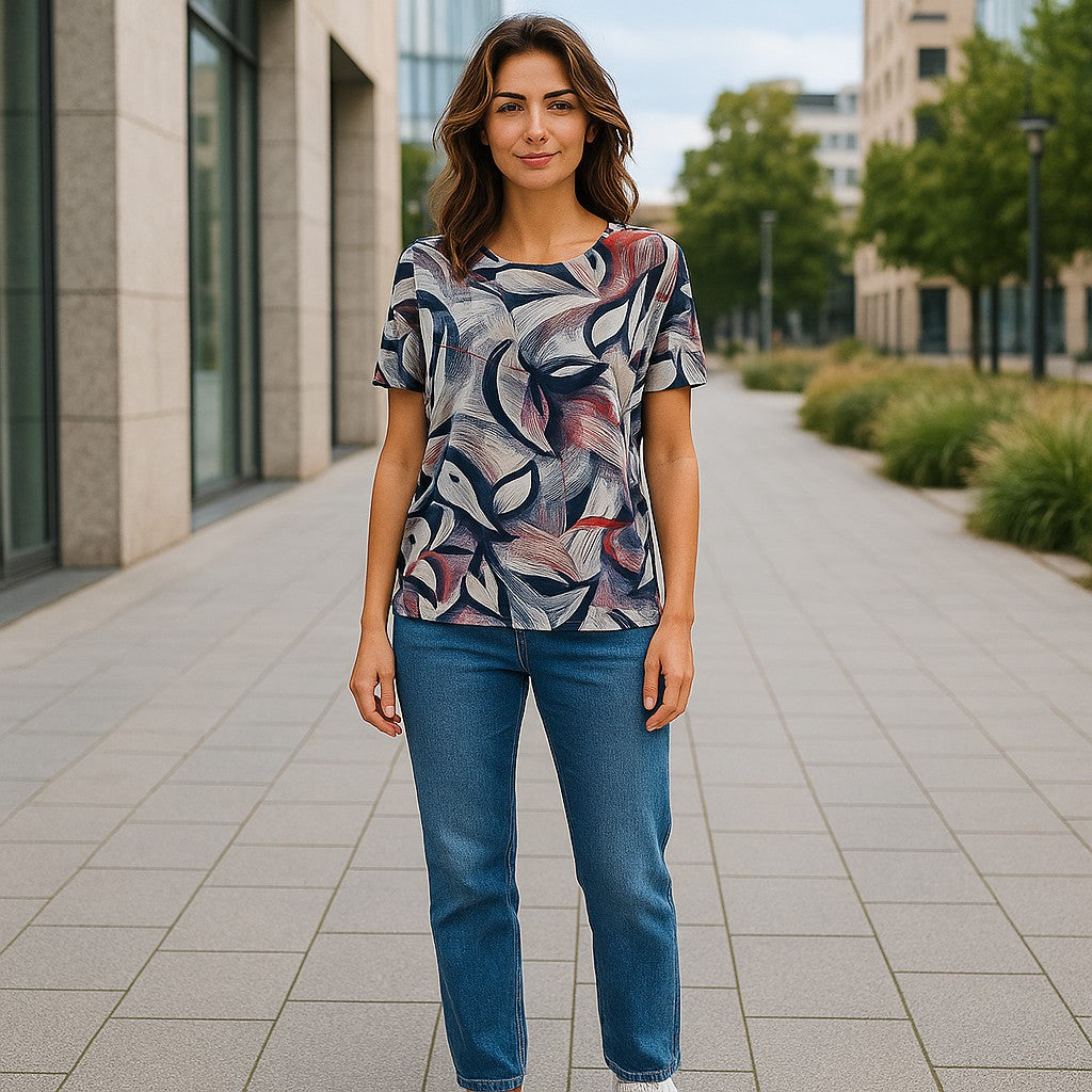 Bluza imprimeu Floral XL-5XL maneca scurta