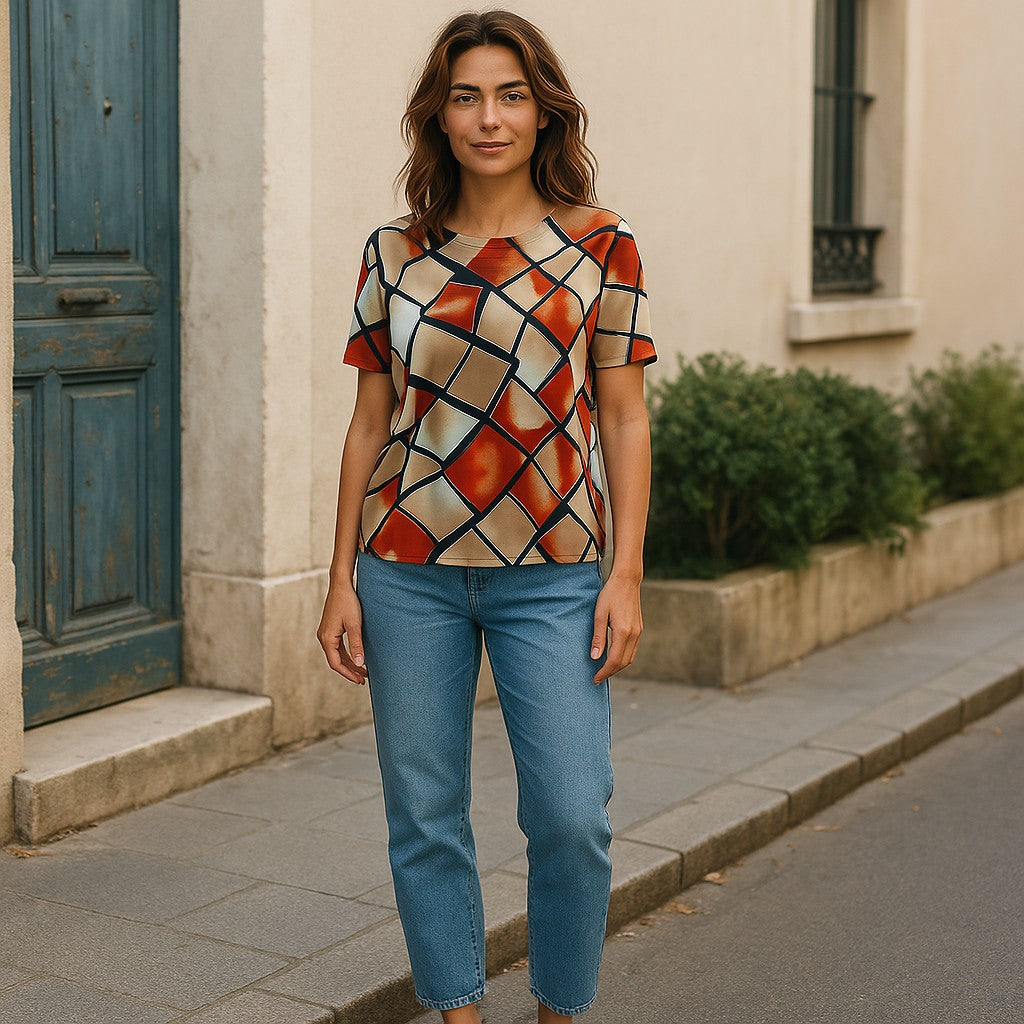 Bluza imprimeu Floral XL-5XL maneca scurta