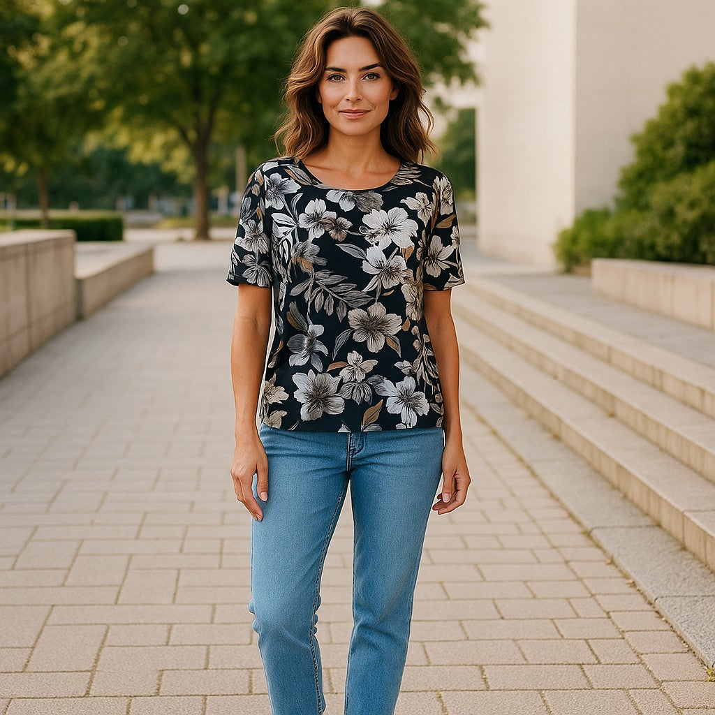 Bluza imprimeu Floral XL-5XL maneca scurta