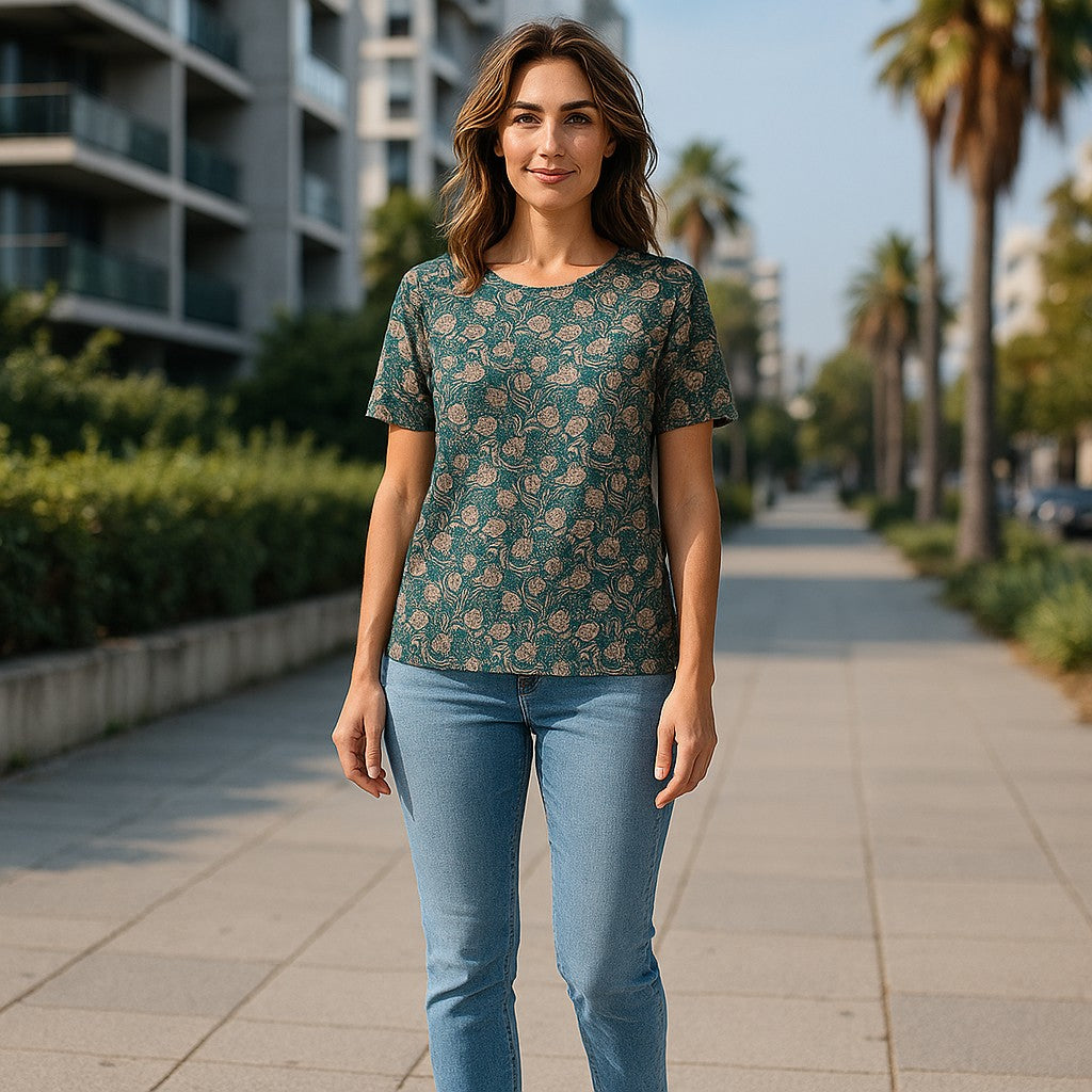 Bluza imprimeu Floral XL-5XL maneca scurta