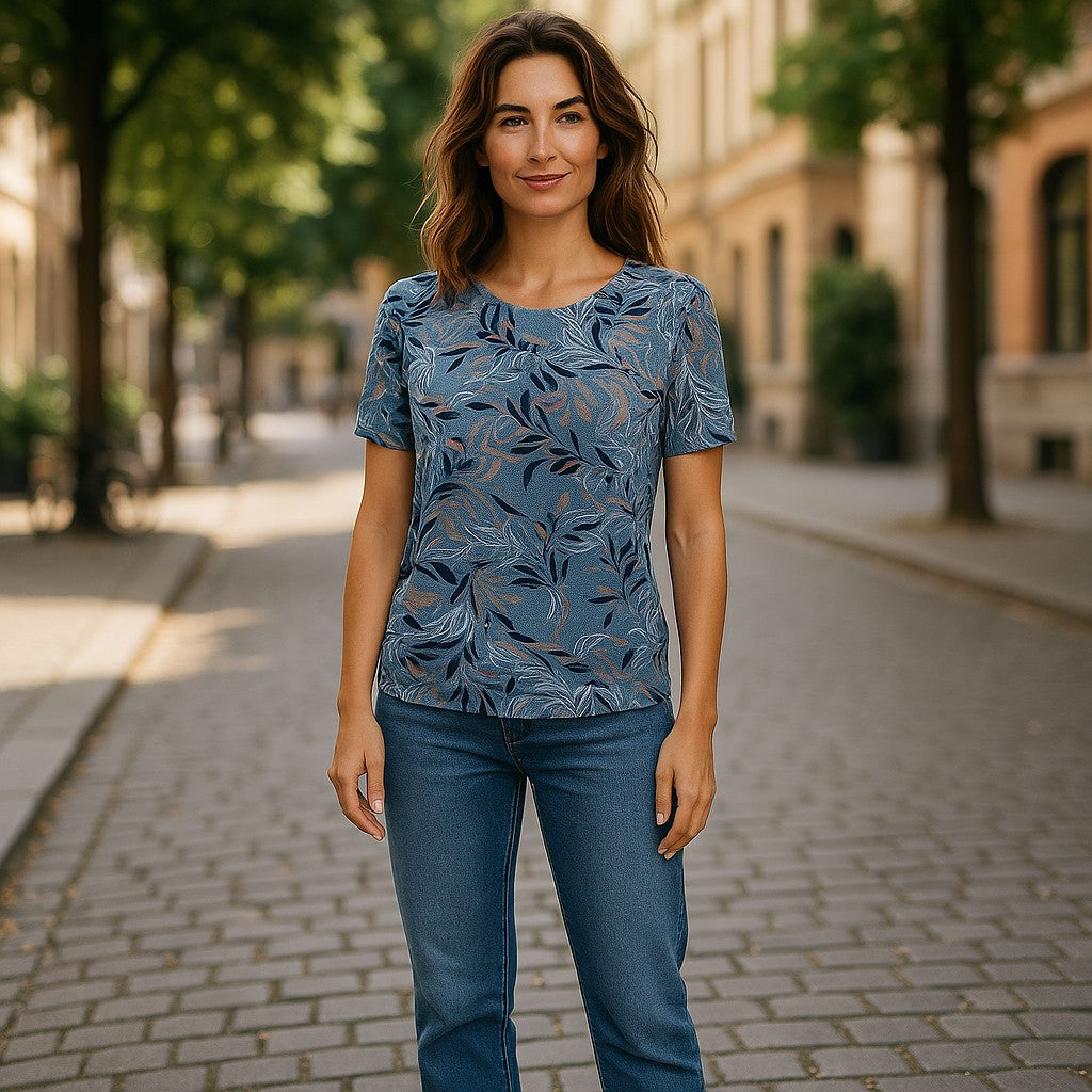 Bluze cu imprimeu si rotunde la gat XL-5XL