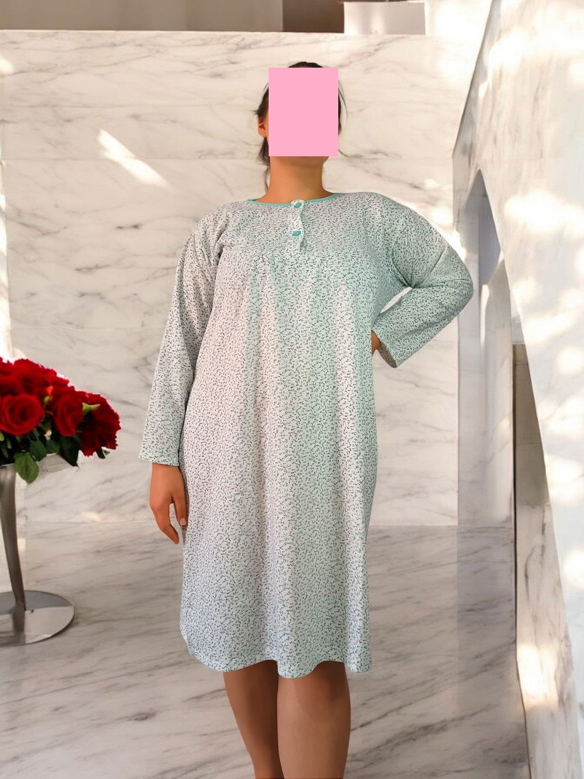 Pijama tip camasa de noapte dama bumbac marime mare XL-2XL - AMG SHOP -  - 